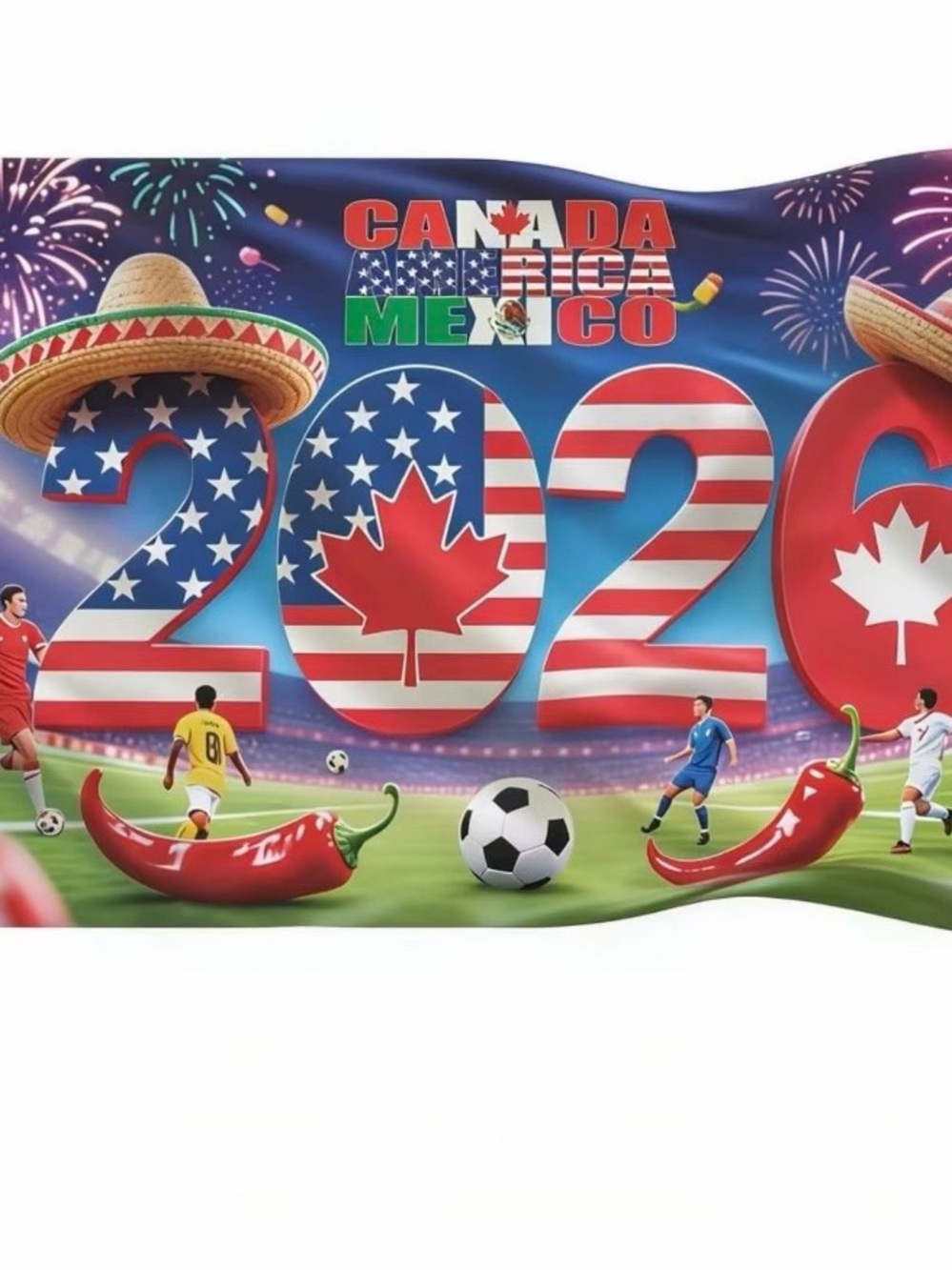 2026 Canada Mexico Soccer Celebration Banner - Red, Blue, White